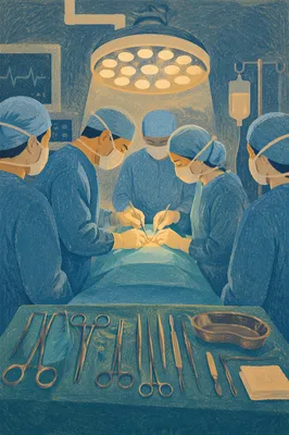 Medical Team Performing Surgery Under Surgical Lamp