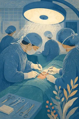 Surgical Team Under Operating Room Light
