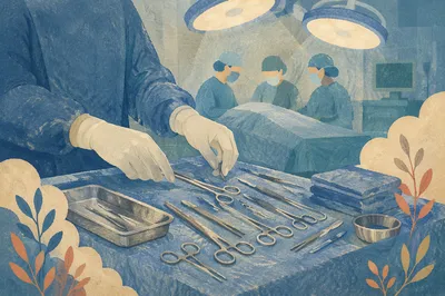 Surgical Team Preparing Sterile Instruments