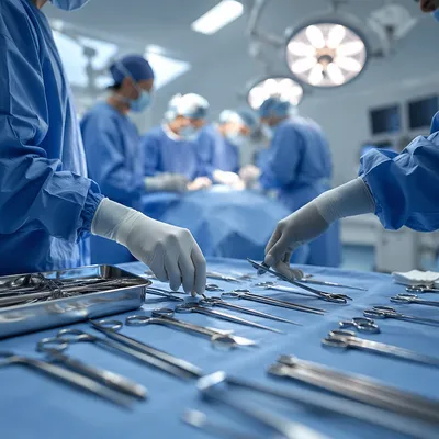 Surgical Team Preparing Instruments in Operating Room