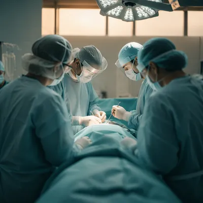 Hopeful Surgical Team in Modern Operating Room