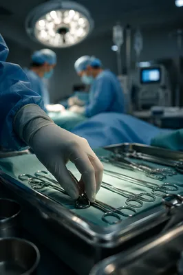 Surgical Team Preparing Sterile Instruments