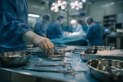 Surgical Team Preparing Sterile Instruments