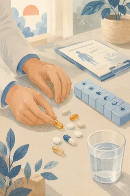 Vitamin Pills and Wellness Desk Scene