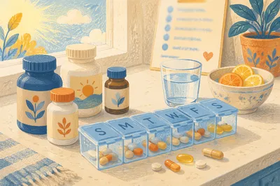 Organized Morning Vitamins on Home Care Counter