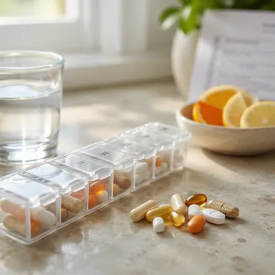 Organized Vitamins and Weekly Pill Planner