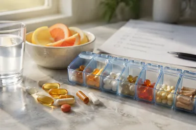 Organized Vitamins and Pill Organizer Still Life