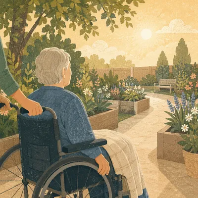 Elderly Wheelchair User in Sunny Garden