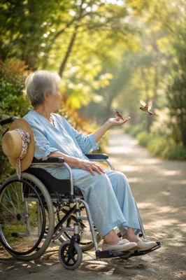 Elderly Wheelchair User in Sunny Garden
