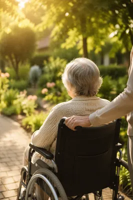 Elderly Wheelchair Garden Care in Morning Light