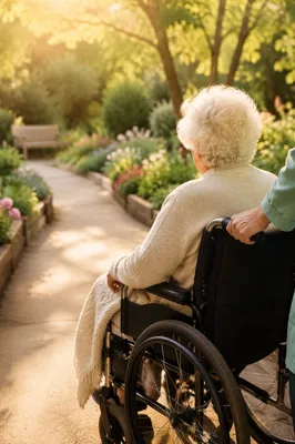 Elderly Wheelchair User in Healing Garden