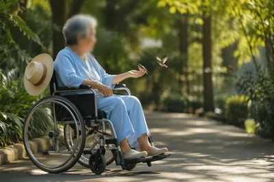 Elderly Wheelchair User in Sunny Garden