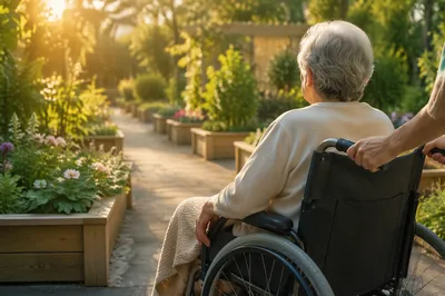Elderly Wheelchair User in Sunny Garden