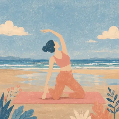 Peaceful Therapeutic Yoga Stretch on Beach