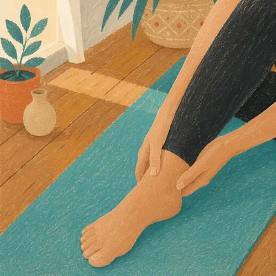 Peaceful Therapeutic Stretch on Turquoise Yoga Mat