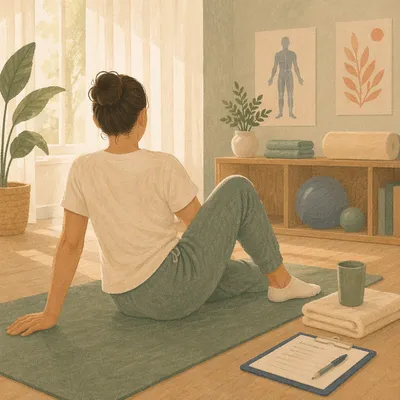 Peaceful Rehabilitation Stretch on Yoga Mat
