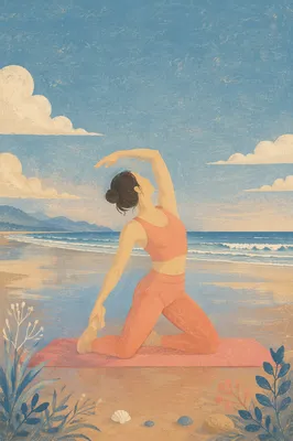 Peaceful Therapeutic Yoga Stretch on Quiet Beach