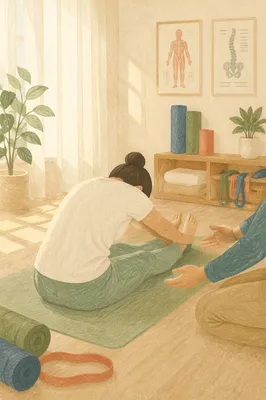 Peaceful Yoga Mat Stretching Therapy Scene
