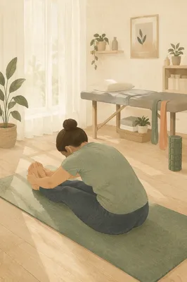 Peaceful Yoga Stretch in Physiotherapy Studio