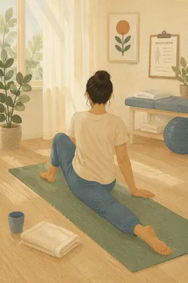 Peaceful Rehabilitation Stretch on Yoga Mat