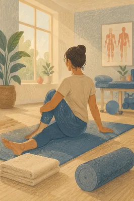 Peaceful Stretching in Therapy Wellness Room