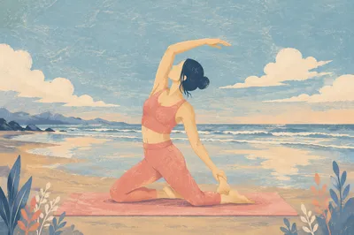 Peaceful Therapeutic Yoga Stretch on Beach