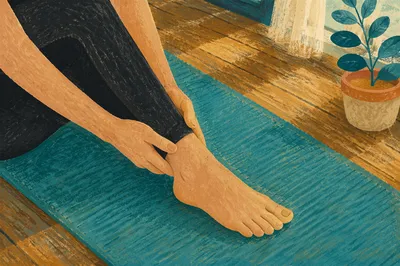 Peaceful Therapeutic Stretch on Turquoise Yoga Mat