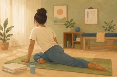 Peaceful Rehabilitation Stretch on Yoga Mat