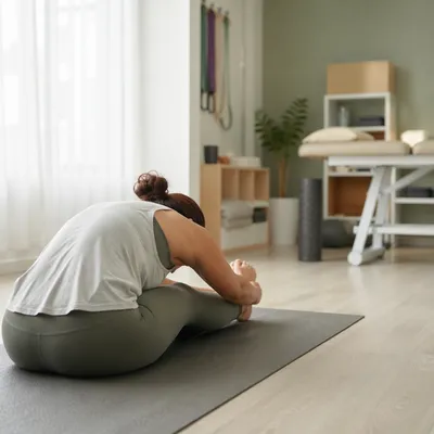 Peaceful Yoga Mat Stretch in Therapy Studio
