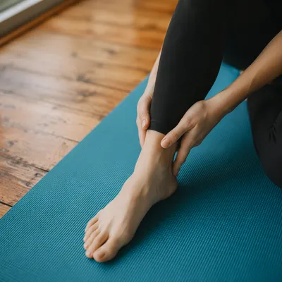 Peaceful Therapeutic Stretch on Turquoise Yoga Mat