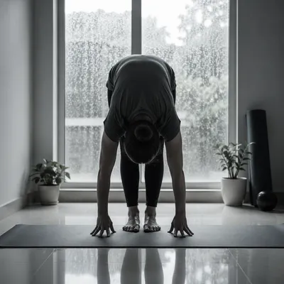 Peaceful Forward Fold on Yoga Mat