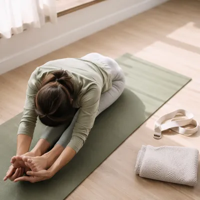 Peaceful Rehabilitation Stretch on Yoga Mat