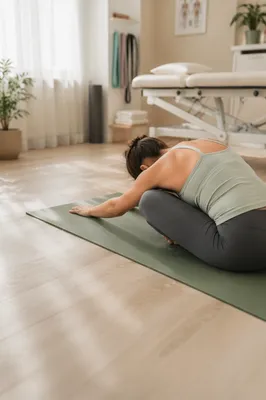 Peaceful Yoga Mat Stretch in Therapy Studio