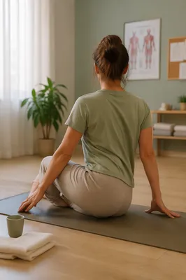 Peaceful Rehabilitation Stretch on Yoga Mat