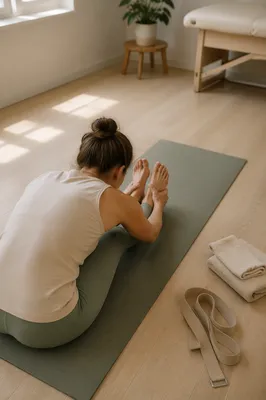 Peaceful Rehabilitation Stretch on Yoga Mat