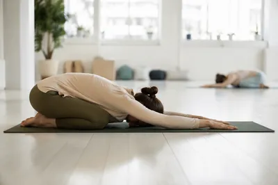 Peaceful Child’s Pose in Rehabilitation Studio