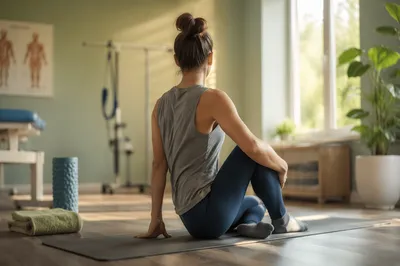 Peaceful Stretching in Therapy Wellness Room