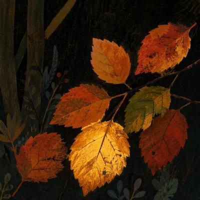 Colorful Autumn Leaves in Forest Light