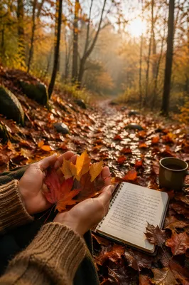 Peaceful Autumn Leaves on Rainy Woodland Path
