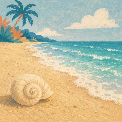 Pale Seashell on Tropical Summer Shoreline