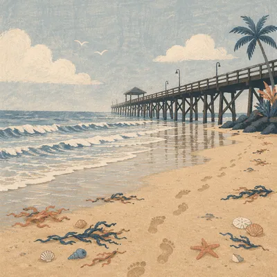 Quiet Tropical Beach With Wooden Pier