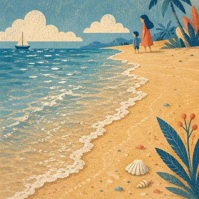 Tropical Shoreline Waves on Golden Sand