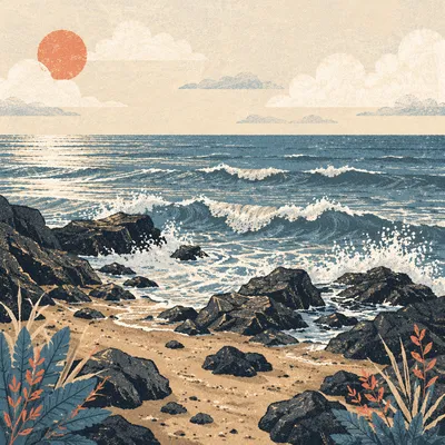 Summer Waves on Volcanic Sandy Shore