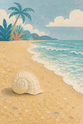 Quiet Tropical Shoreline with Spiral Seashell