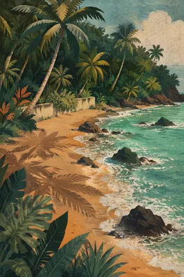 Secluded Tropical Cove With Waves and Sand