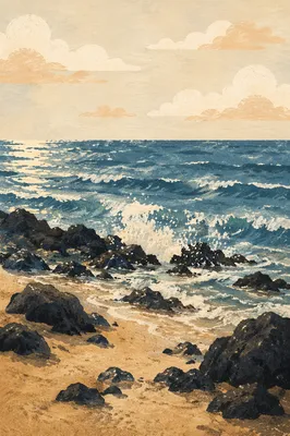 Summer Waves on Volcanic Sandy Shore