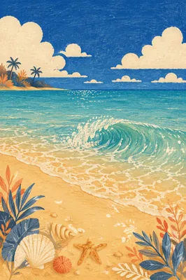 Peaceful Tropical Shoreline with Gentle Summer Waves
