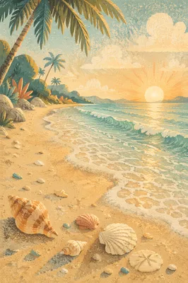 Peaceful Tropical Shoreline at Summer Sunrise
