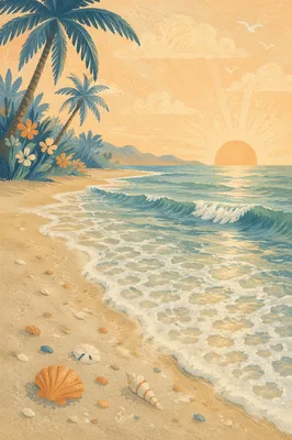 Tropical Dawn Waves on Peaceful Sandy Shore