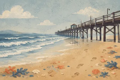 Quiet Summer Beach With Wooden Pier